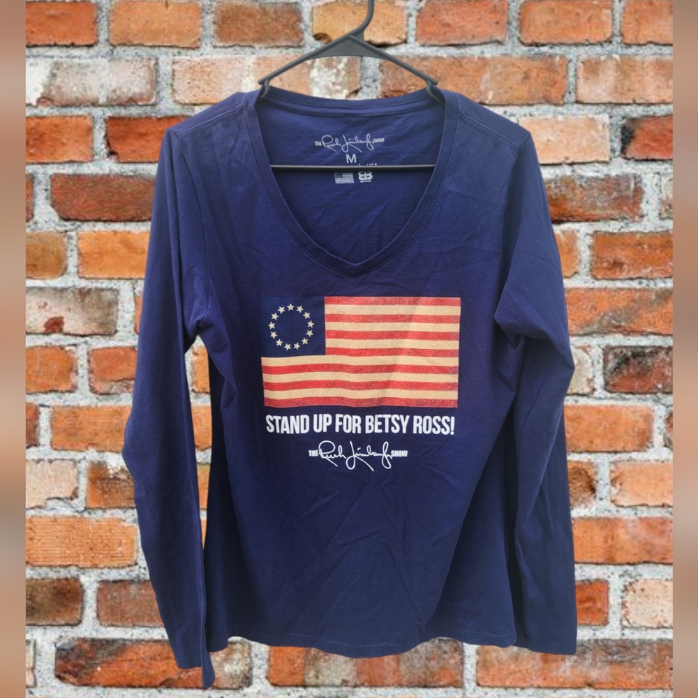 Rush Limbaugh Show / Stand up for Bestsy Ross navy Blue long sleeve V-neck shirt
